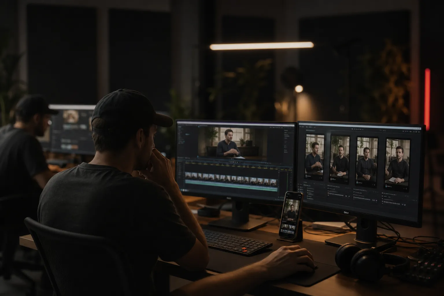 Вертикальные ролики на мониторах монтажной