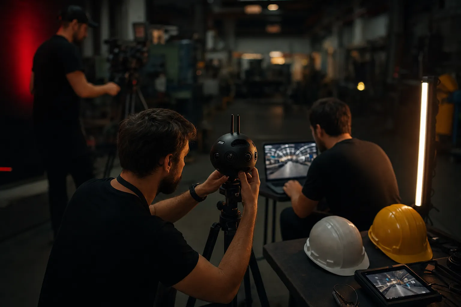 Команда с VR-оборудованием на площадке